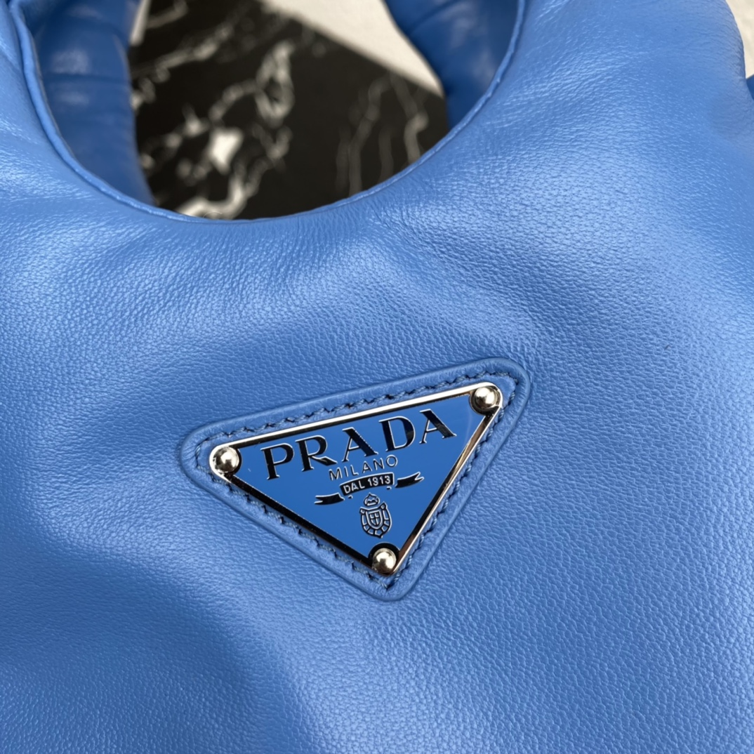 Prada Small Padded Soft Nappa Leather Bag Tote Blue 1BA359